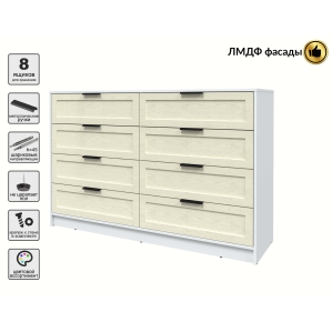 Kомод Тренд КТ-К157 (Белый платинум ЛДСП/ Дуб снежный ЛМДФ) Ш1565 В1020 Г451